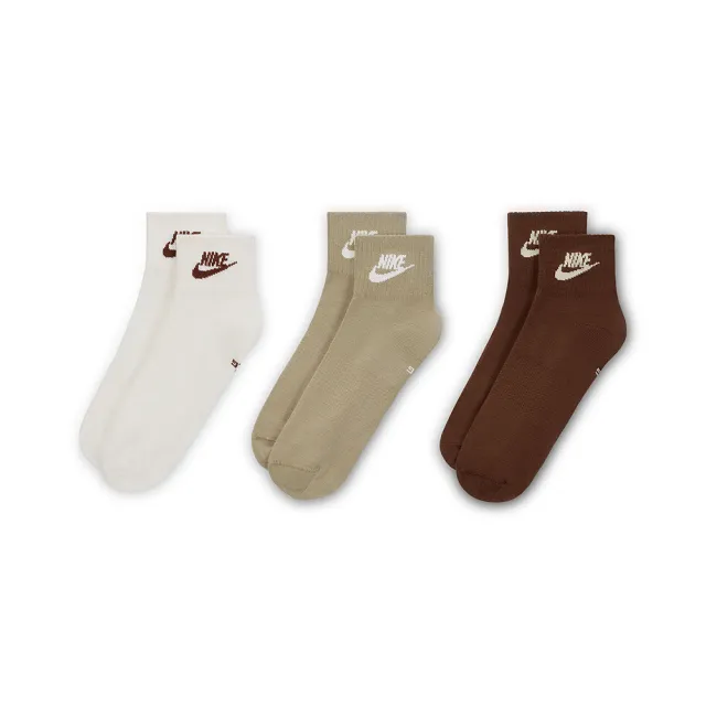 【NIKE 耐吉】襪子 過踝襪 短襪 運動襪 3雙組 U NK NSW EVERYDAY ESSENTIAL AN 白綠咖 DX5074-904