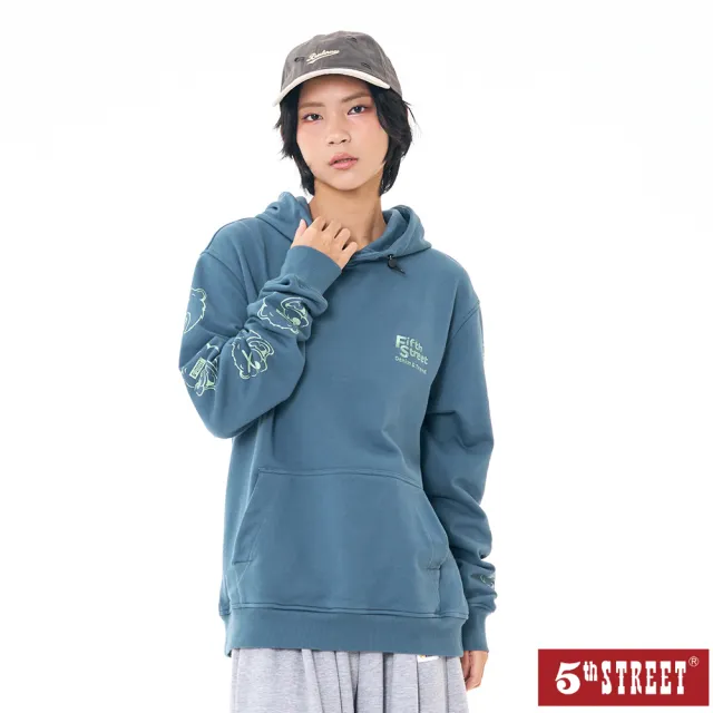 【5th STREET】中性 長袖 帽T 連帽上衣 藍色(561008)