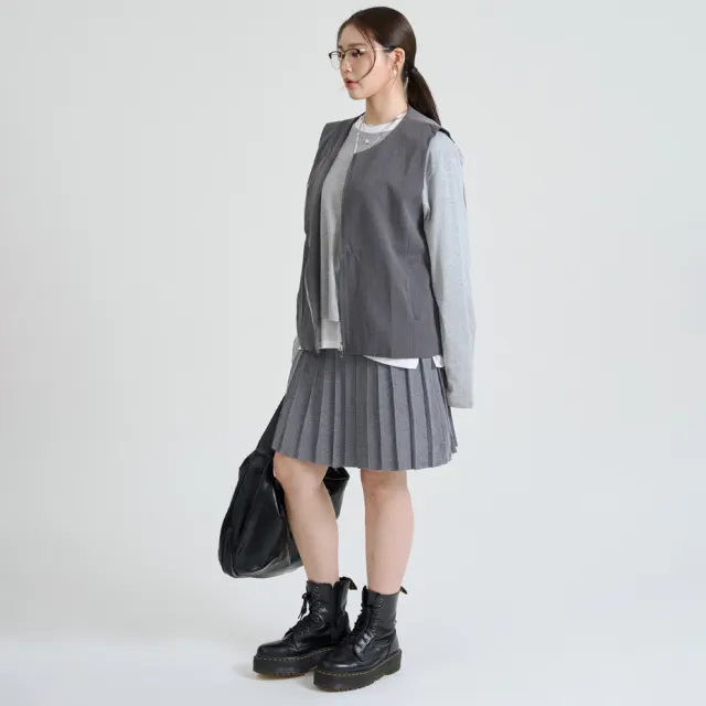 【M：MINb】西裝背心純棉長袖T恤兩件組(深灰/中大尺碼女裝/大尺碼女裝/XL女裝/上衣/大尺碼上衣/長袖上衣)