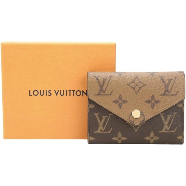 【Louis Vuitton 路易威登】M81557 雙色老花帆布三折信封短夾-咖啡x駝色(錢包 皮夾 Victorine)