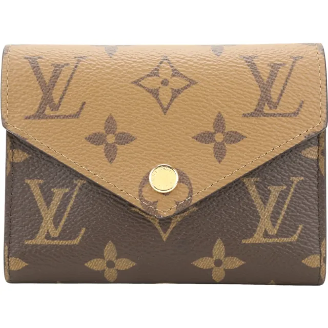 【Louis Vuitton 路易威登】M81557 雙色老花帆布三折信封短夾-咖啡x駝色(錢包 皮夾 Victorine)