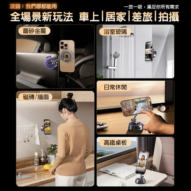 【Lisen】A690磁吸電動真空吸附汽車支架(導航支架  折疊汽車支架 車載支架 手機支架 真空支架)