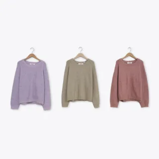 【CUMAR】溫暖系幻彩毛絨拉克蘭袖針織上衣(紅 駝 紫/魅力商品)