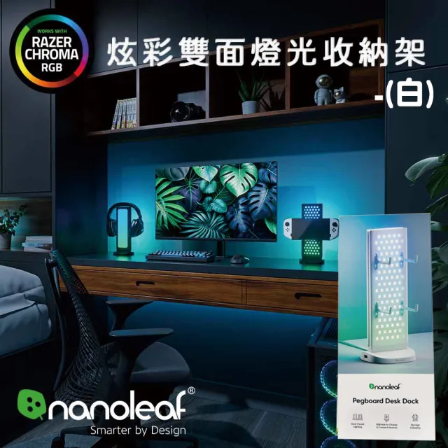 【nanoleaf】炫彩雙面燈光收納架-白(RGB LED 觸控 音樂 氣氛燈 LED燈 像素燈)