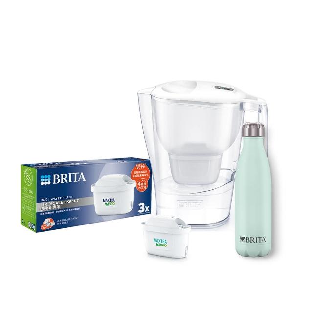 【BRITA】官方直營 Aluna XL愛奴娜濾水壺+MXPro去水垢3入濾芯+保溫瓶(共1壺4芯+贈1瓶)