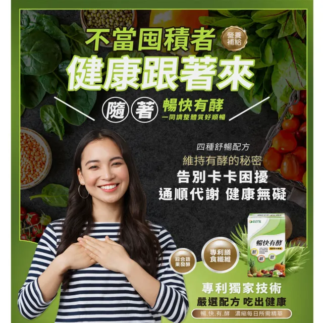 【YM BIOMED 陽明生醫】暢快有酵x3盒(60粒/盒 幫助消化 調整體質 順暢清爽 綜合蔬果發酵 決明子萃取物)