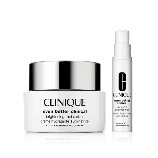 即期品【CLINIQUE 倩碧】超激光水亮乳霜組(超激光勻淨白保濕輕乳霜 50ml+淡斑精粹10ml)