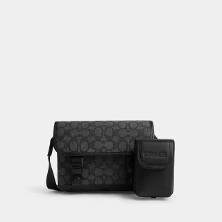 【COACH】蔻馳官方直營 LEAGUE經典Logo多功能斜背手袋 斜背包 郵差包-炭黑色/黑色(CU370)