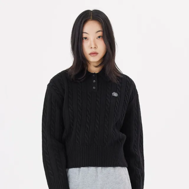 【Mark Gonzales】女裝 CLUV 翻領麻花針織毛衣-黑色