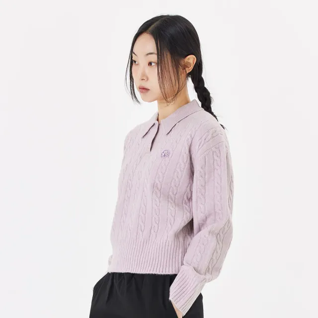 【Mark Gonzales】女裝 CLUV 翻領麻花針織毛衣-粉紅色