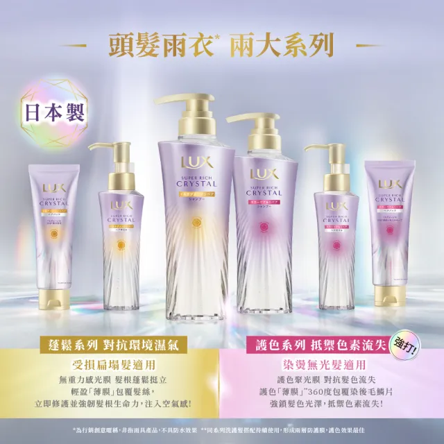 【LUX 麗仕】日本製極輕光護膜洗髮精450ml/髮膜180ml任選3入(頭髮雨衣 護色聚光/蓬鬆修護)