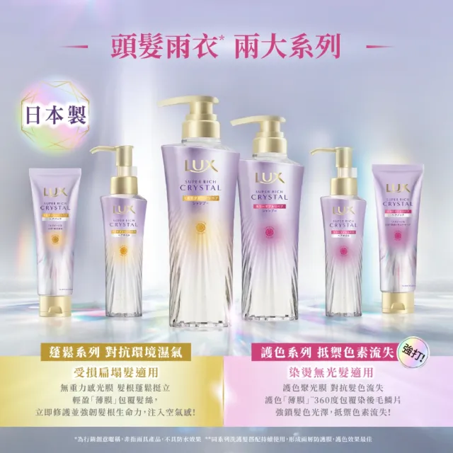 【LUX 麗仕】日本製 極輕光護膜洗護雙星組(頭髮雨衣 洗髮精450ml+髮油90ml)