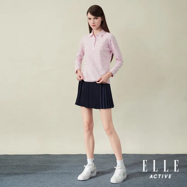 【ELLE ACTIVE】女款 法式滿版印花長袖polo衫-粉紅色(EA25A2W1402-72)
