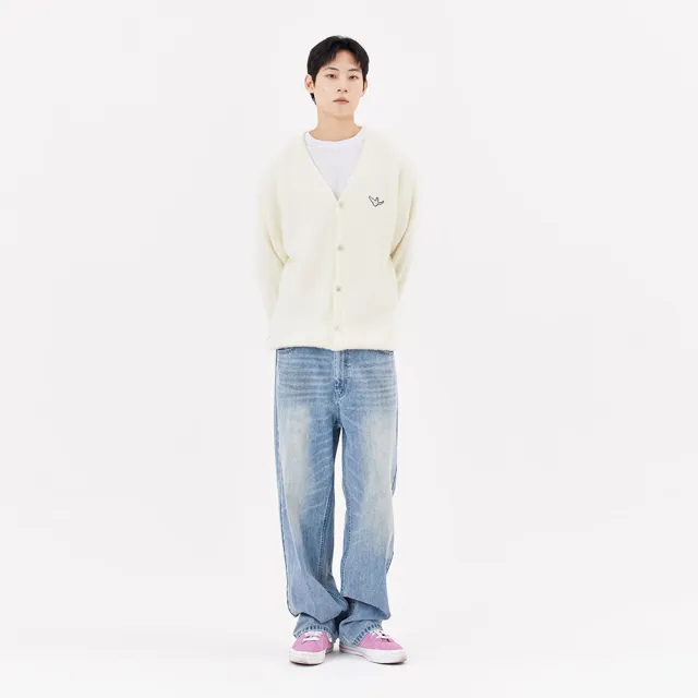 【Mark Gonzales】男女同款 小天使布章V領針織外套-米白色