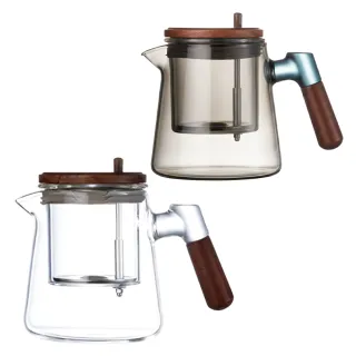 【APEX】胡桃木高硼矽玻璃飄逸壺900ML  一鍵茶水分離(一鍵出水 一鍵茶水分離 一鍵過濾 茶水分離 泡茶壺)