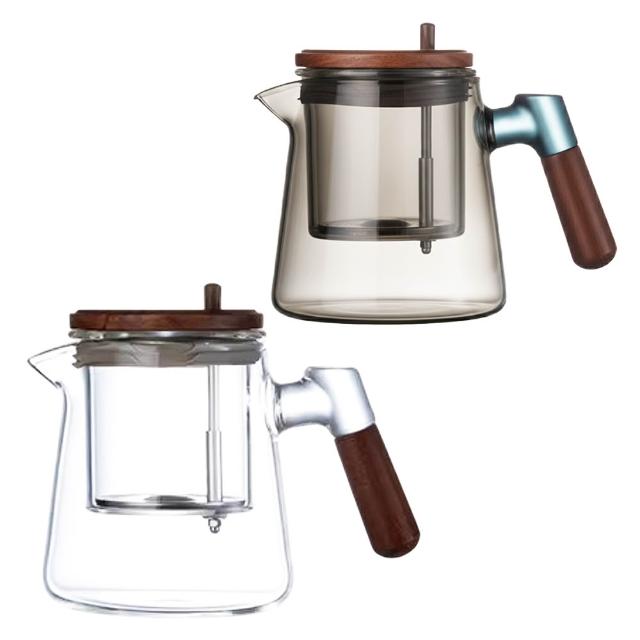 【APEX】胡桃木高硼矽玻璃飄逸壺900ML  一鍵茶水分離(一鍵出水 一鍵茶水分離 一鍵過濾 茶水分離 泡茶壺)