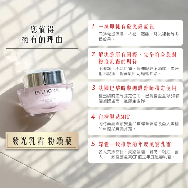 【BELDORA 蓓朵娜】HD智慧光感粉底乳霜EX(粉鑽瓶30g)