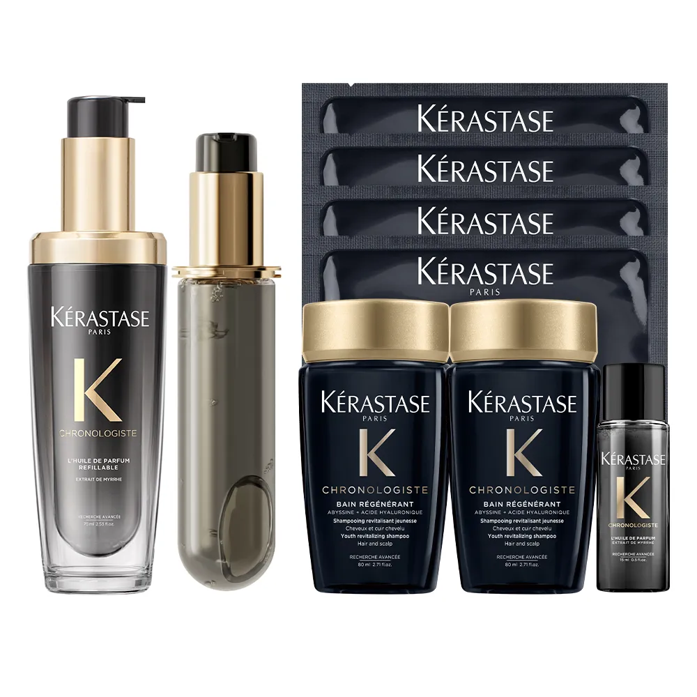 【KERASTASE 巴黎卡詩】黑鑽極萃逆時玫瑰香氛露75ml+黑鑽極萃逆時玫瑰香氛露75ml填裝瓶(新升級/護髮油)