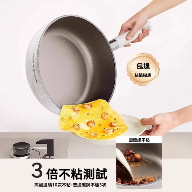 【XINGMU 興沐】鈦金無塗層平底不粘鍋(下燒也不凸底/無化學塗層/耐磨不粘)