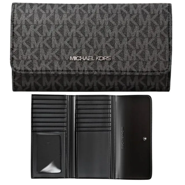 【Michael Kors】JET SET TRAVEL 多卡三折防刮中長夾-多色可選(mk  黑色 黑灰 咖啡 女夾 女長夾 女皮夾)