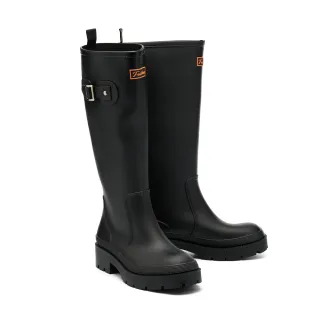 【MELROSE】美樂斯 率性時尚膠標長筒厚底雨靴(黑)