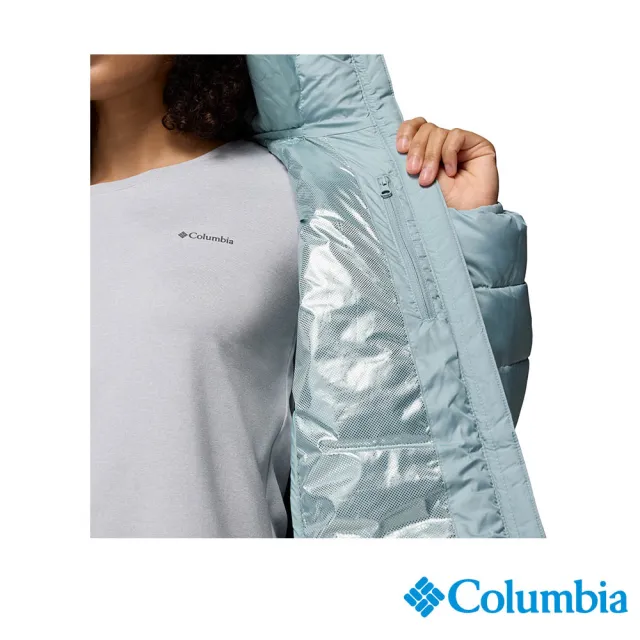 【Columbia 哥倫比亞】女款-保暖防潑填充長版連帽外套-Powder Lite™-薄暮藍(UWR95750DE/JF)