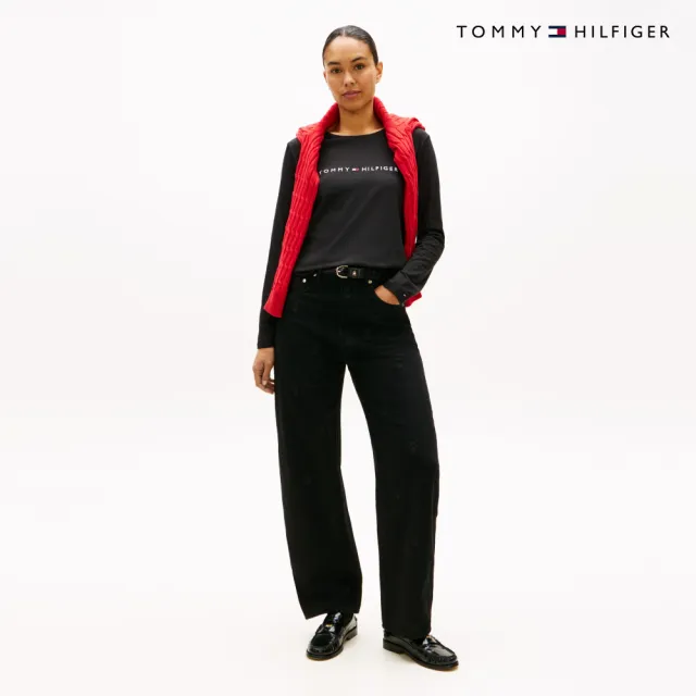 【TOMMY HILFIGER】官方旗艦館Essential 標誌長袖 T 恤_黑色