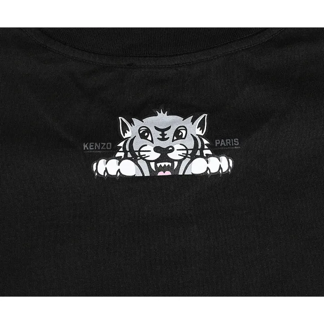 【KENZO】KENZO HAPPY TIGER大虎頭圖案LOGO棉質短袖T恤(男款/黑)