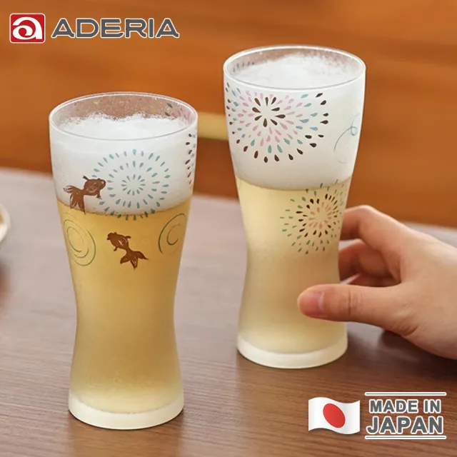 【ADERIA】日本製 金魚花火啤酒杯對杯組(310ml)