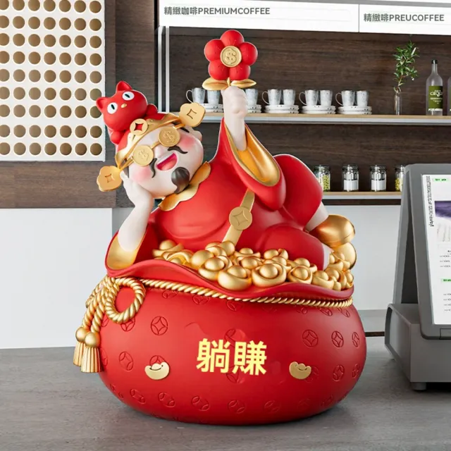 【Quality 聚家】財神爺擺件店舖前台存錢罐中式招財貓桌面裝飾品(財神爺擺件/桌面裝飾擺件/存錢收納陳列)