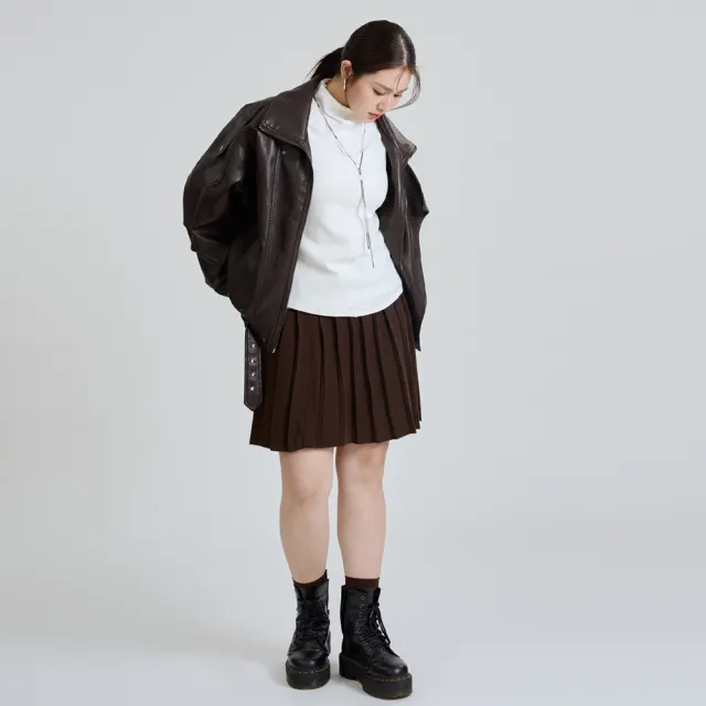 【M：MINb】細節車線防捲立領不勒脖上衣(米白/中大尺碼女裝/大尺碼女裝/XL女裝/上衣/大尺碼上衣/長袖上衣)