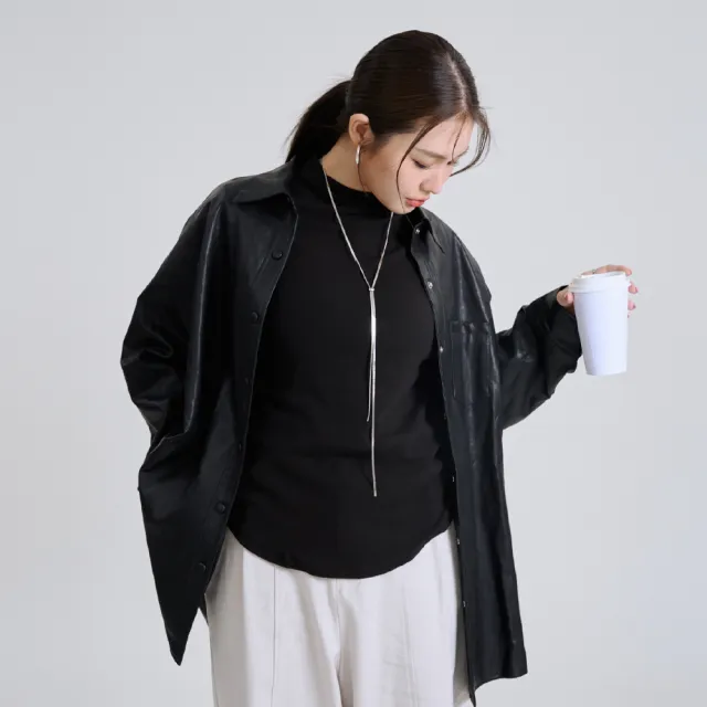 【M：MINb】細節車線防捲立領不勒脖上衣(黑色/中大尺碼女裝/大尺碼女裝/XL女裝/上衣/大尺碼上衣/長袖上衣)