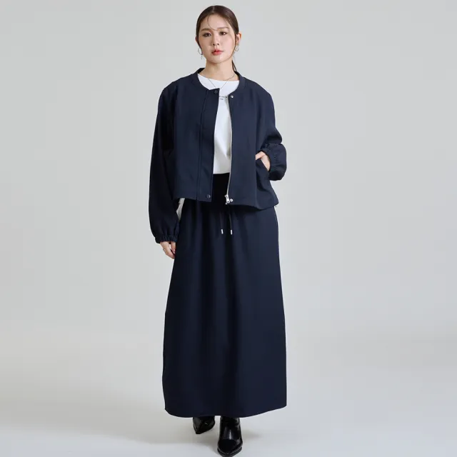 【M：MINb】簡約無領西裝夾克(深藍/中大尺碼女裝/XL女裝/大尺碼外套/上班穿搭)