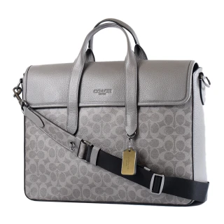 【COACH】男款 防刮磁吸翻蓋手提/斜背二用公事包-炭灰