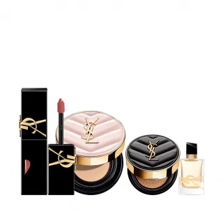 【YSL】官方直營 超模光感鎖心彩妝組(超模光感精華水氣墊+奢華印記鎖心光唇釉)