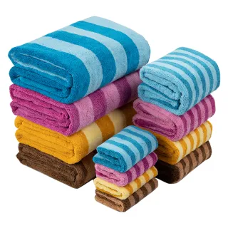 【百鈴】Aqua五星級厚絨快乾舒適吸水巾12件組(毛巾/浴巾/方巾/擦頭巾/包頭巾)