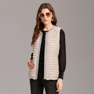 【KERAIA 克萊亞】羅馬線條毛毛拼接仿皮草背心