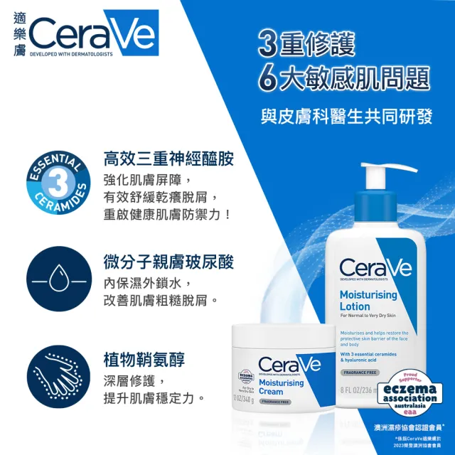 【CeraVe適樂膚】期間限定雙入組★長效潤澤修護霜 340g X2(臉部身體乳霜)