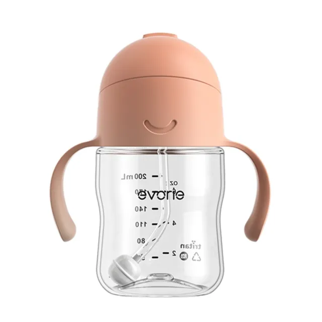 【Evorie】Tritan滑蓋學習吸管水杯防漏200mL(微笑水杯 練習水杯 練習喝水 寶寶水杯)