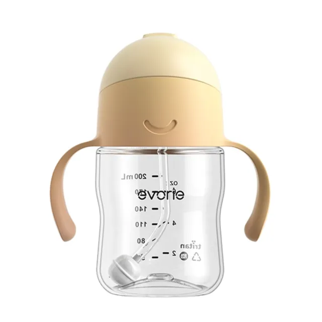 【Evorie】Tritan滑蓋學習吸管水杯防漏200mL(微笑水杯 練習水杯 練習喝水 寶寶水杯)