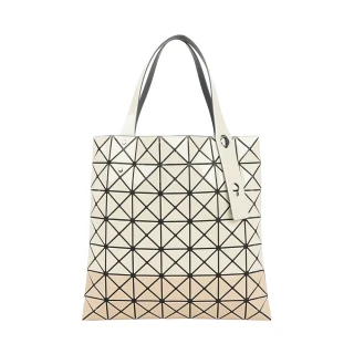 【ISSEY MIYAKE 三宅一生】BAO BAO PRISM 7X7 拼接色亮面手提包(淺米x米色)