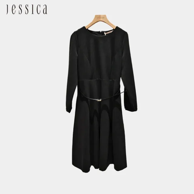 【JESSICA】出清品 氣質極簡收腰寬裙擺長袖洋裝G34708