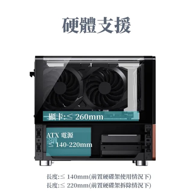 【JONSBO 喬思伯】V12 雙曲環景臥式機殼 黑/白(MATX/分艙橫躺/內建2無限鏡風扇/胡桃實木)