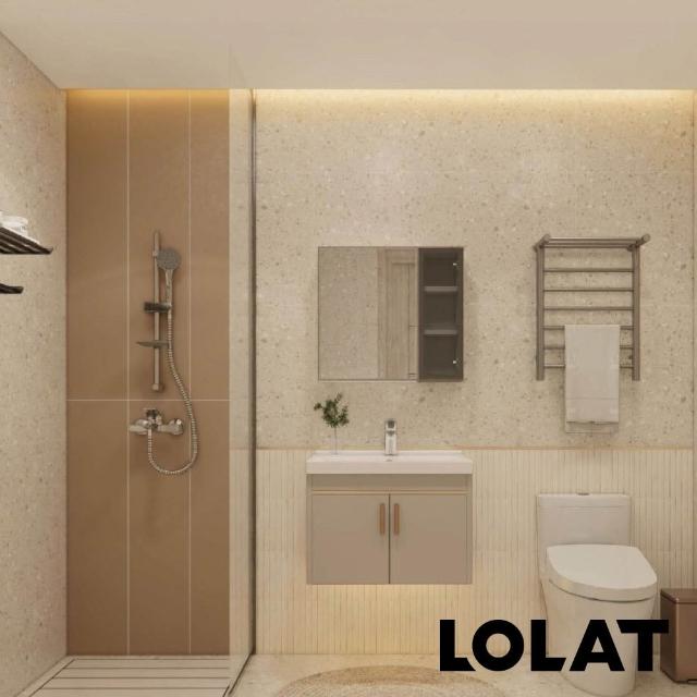 【LOLAT 羅力】豪華全配６件組-含基本安裝(鏡櫃+盆櫃組+臉盆龍頭+淋浴龍頭+升降桿+電熱毛巾架)