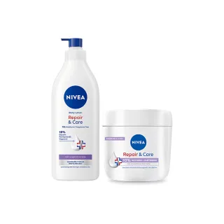 【NIVEA 妮維雅】買1送1★極潤低敏修護乳液+乳霜-無香版500ml+400ml共2入(舒緩乾癢/臉部身體乳霜/敏感肌)