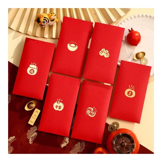 【開運堂】趣味燙金吉祥圖樣萬用紅包袋 6入(中式紅包袋 燙金紅包袋 紅包袋)