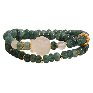 【Jpqueen】藍綠翡翠算盤水晶中式雙圈手串手鍊(綠色)