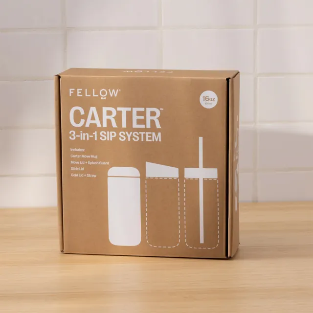 【FELLOW】474ml 禮盒組 卡特隨行真空保溫瓶 一杯三蓋 Carter Kit V3(陶瓷塗層/隔熱保冰/保溫杯/吸管杯)