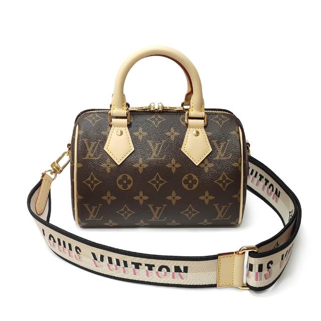 LV LOUIS VUITTON 路易威登 M46234 經典 SPEEDY BANDOULIÈRE 20 咖啡色系女款兩用包，採用高質感牛皮與帆布製成，內附布面內袋，配備原廠防塵套與品控卡，背帶可調整99cm，適合手提或斜背使用，輕便實用，法國製造，歐洲來源，完美搭配日常造型。