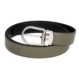 【MONTBLANC 萬寶龍】匠心系列馬蹄形雙面皮帶(黑/灰綠 220019)